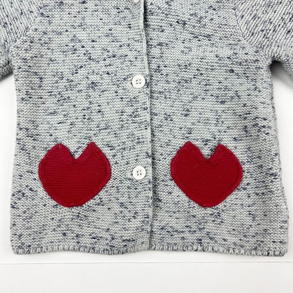 Baby Gap Knit Blue Gray Hooded Heart Pockets Knit Cardigan Sweater Size 18-24 M - Picture 2 of 14